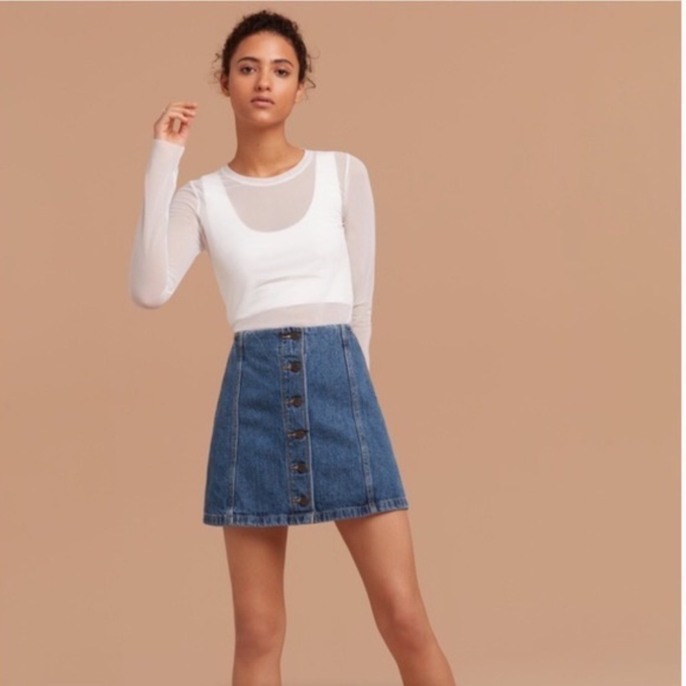 Aritzia Wilfred Free Ahrens Denim Mini Button Front A Line Skirt Size 4 - Picture 1 of 9